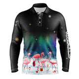 Maxcorners Funny Christmas Flamingo Men golf polo shirt custom golf tops for men Flamingo Christmas golf gifts