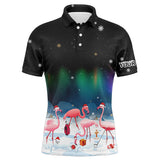 Maxcorners Funny Christmas Flamingo Men golf polo shirt custom golf tops for men Flamingo Christmas golf gifts