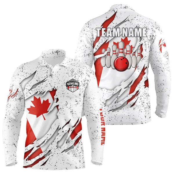 Maxcorners Personalized Canadian Flag Grunge Pattern Bowling Shirts For Men Custom Canada Bowling Team Jerseys