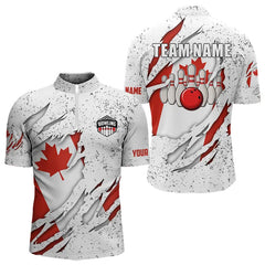 Maxcorners Personalized Canadian Flag Grunge Pattern Bowling Shirts For Men Custom Canada Bowling Team Jerseys