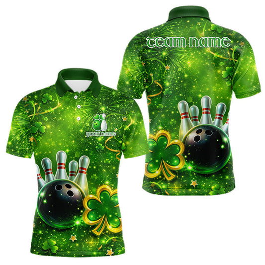 Maxcorners Happy St Patrick's Day Green and Gold Shamrock Bowling Shirts For Men Custom Team Bowling Jersey LM1202
