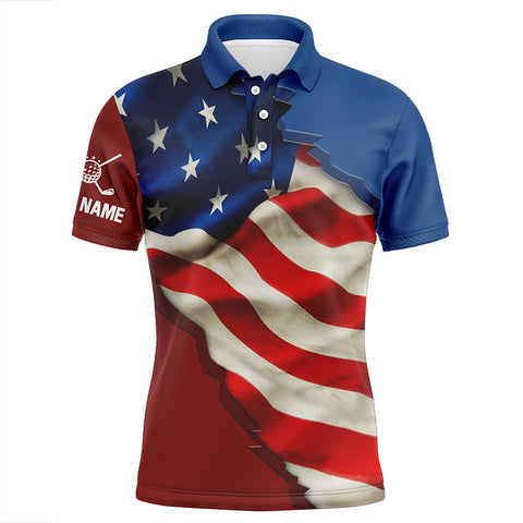 MaxCorners Golfs Vintage American Flag Customized Name 3D Polo Shirt For Men