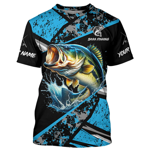 Maxcorners Largemouth Bass fishing Blue camo Long Sleeve Performance Fishing Shirt custom Bass fishing jerseys MT2108