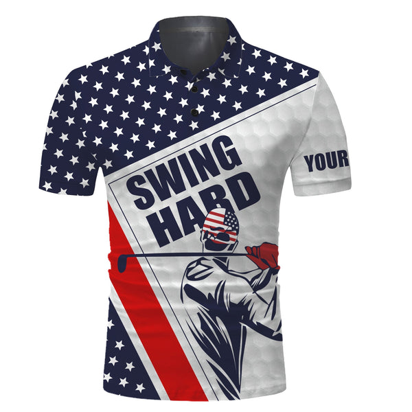 Maxcorner Customized Name American Flag Golf 3D Polo Shirt