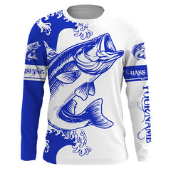 Maxcorners Largemouth bass fishing tattoo blue Custom name Bass Long sleeve fishing shirts, Long Sleeve Hooded LM0201
