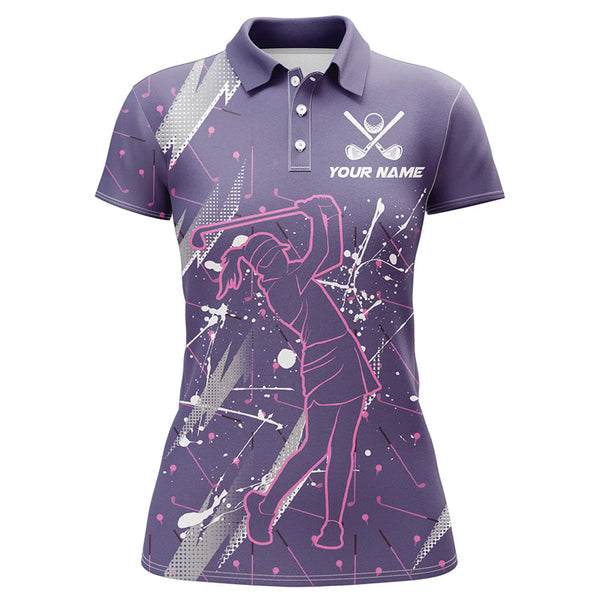 Maxcorners Golf Purple Camo Cool Customized Name 3D Polo Shirt