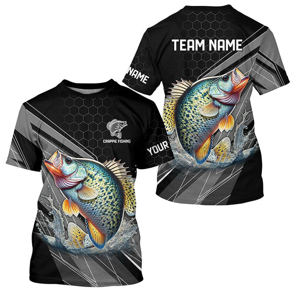 Maxcorners Personalized Black camo Crappie Fishing Jerseys, Crappie Long Sleeve Fishing Tournament Shirts MT2108