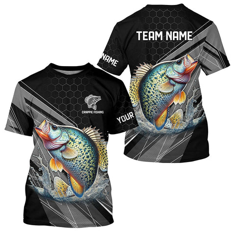 Maxcorners Personalized Black camo Crappie Fishing Jerseys, Crappie Long Sleeve Fishing Tournament Shirts MT2108