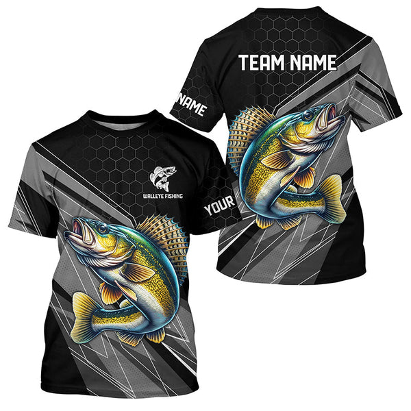 Maxcorners Personalized Black camo Walleye Fishing Jerseys, Walleye Long Sleeve Fishing Tournament Shirts MT2108