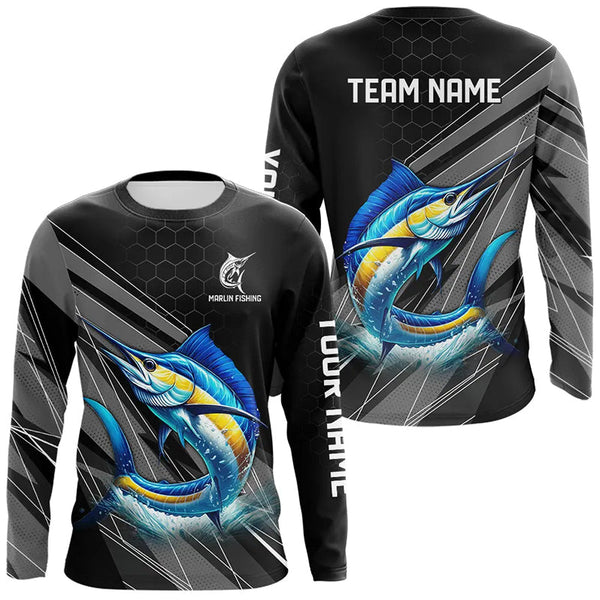Maxcorners Personalized Black camo Marlin Fishing Jerseys, Marlin Long Sleeve Fishing Tournament Shirts LM0611
