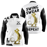 Maxcorners Black and White Mens Golf Polo Shirts custom Swing, swear, look for ball repeat golf tops for men