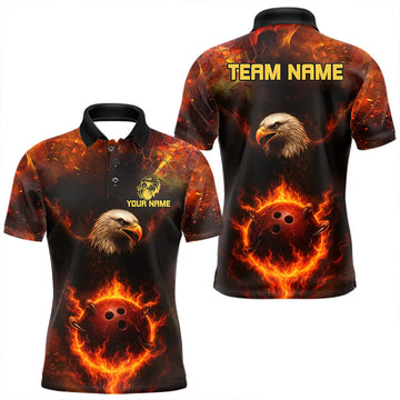 Maxcorners Personalized Flame Eagle Bowling Polo, Quarter Zip Shirts For Men Custom Team Eagle Bowling Jerseys