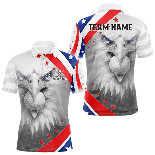 Maxcorners Red, White and Blue US Flag Eagle Golf Polo Shirts For Men Custom Patriotic mens golf shirts