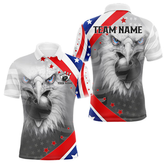 Maxcorners Red, White and Blue US Flag Eagle Bowling Shirts For Men Custom Patriotic Team Bowling Jersey