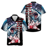 Maxcorners Smoke American Flag Shark Bowling Polo, 1/4 Zip Shirts For Men Custom Patriotic Team Bowling Jerseys LM0803