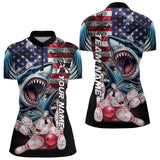 Maxcorners Smoke American Flag Shark Bowling Polo, 1/4 Zip Shirts For Men Custom Patriotic Team Bowling Jerseys LM0803