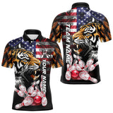 Maxcorners Smoke American Flag Tiger Bowling Polo, 1/4 Zip Shirts For Men Custom Patriotic Team Bowling Jerseys LM0803