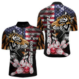 Maxcorners Smoke American Flag Tiger Bowling Polo, 1/4 Zip Shirts For Men Custom Patriotic Team Bowling Jerseys LM0803