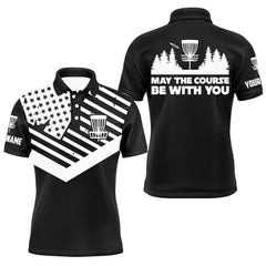 Maxcorners White Black American flag Men polo shirts custom May the course be with you disc golf shirts for men MT0510
