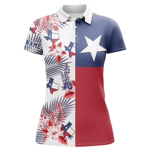 Maxcorners Texas Flag Womens Golf Polo Shirts Custom Tropical Leaf Golf Attire For Women