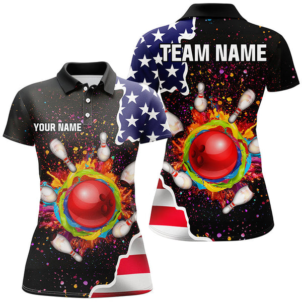Maxcorners American Flag Colorful Painted Bowling Ball Pins Personalized All Over Printed Shirt For Women