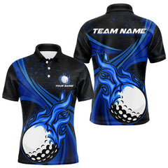 Maxcorners Black and Blue Golf ball Flame Golf Polo Shirts For Men Custom men's golf clothing, best golf gifts LM1610