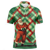 Maxcorners Golf Red And Green Plaid Pattern Santa Customized Name 3D Shirt