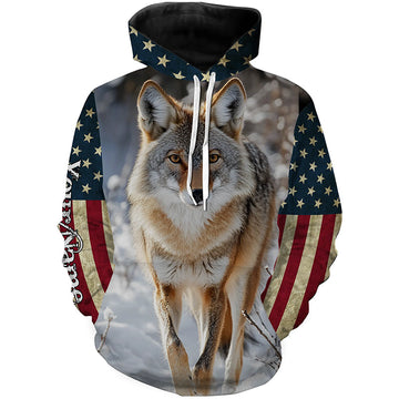 Maxcorners Coyote Hunting american flag patriotic Custom Name 3D All over print shirts LM2608