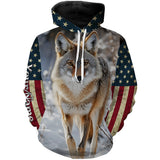 Maxcorners American Flag Coyote Hunting Predator Camouflage Custom Name Shirt 3D All Over Printed Clothes