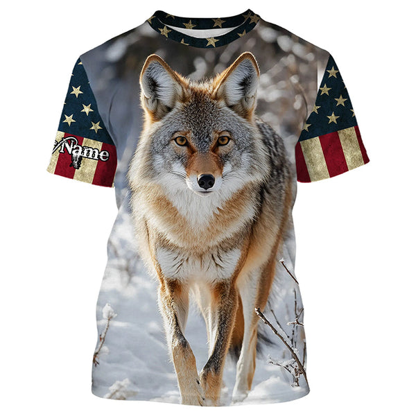 Maxcorners Coyote Hunting american flag patriotic Custom Name 3D All over print shirts LM2608