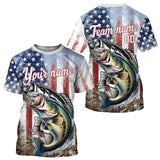 Maxcorners Largemouth Bass Fishing American Flag UV Protection Fishing Shirt Custom Patriotic Bass Fishing Jersey MT2108