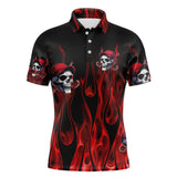 Maxcorners Red Flame Skull Mens golf polo shirts custom skull fire golf apparel for mens