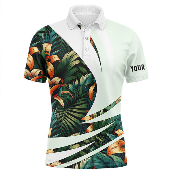 MaxCorners Golfs Green Tropical Flower Pattern Customized Name 3D Polo Shirt For Men