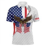 Maxcorner Customized Name American Flag Eagle White Golf 3D Polo Shirt