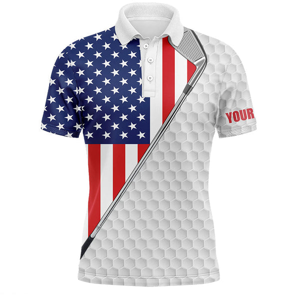 Maxcorner Customized Name American Flag White Golf 3D Polo Shirt