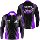 Maxcorners Purple Bowling Player Hexagon Pattern Customized Name And Team Name 3D Shirt