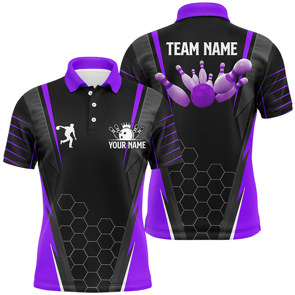 Maxcorners Purple Bowling Player Hexagon Pattern Customized Name And Team Name 3D Shirt