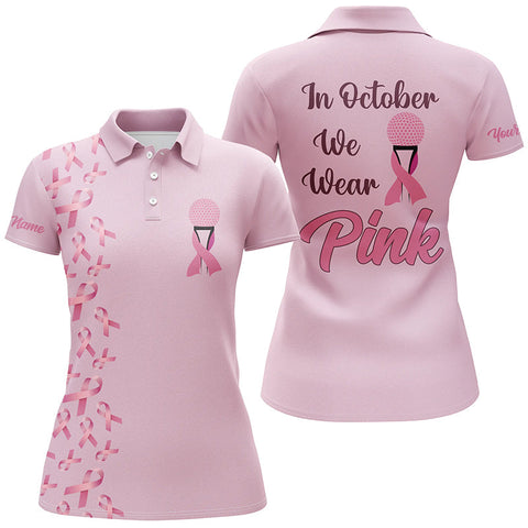 Max Corners Pink Ribbon Breast Cancer Awareness Golf Customized Name 3D Golf Polo Shirt For Women