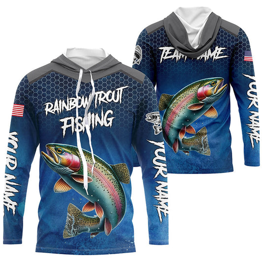 Maxcorners Blue Camo Rainbow Trout Fishing Custom Performance Long Sleeve Team Trout Fishing Tournament Shirts