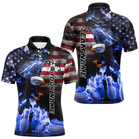 Maxcorners Smoke American Flag Eagle Blue Flame Bowling Shirts for Men Custom patriotic Team Bowling jerseys TU1410
