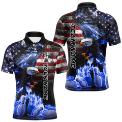 Maxcorners Smoke American Flag Eagle Blue Flame Bowling Shirts for Men Custom patriotic Team Bowling jerseys TU1410
