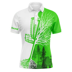 Maxcorners Mens disc golf polo shirt custom name green and white disc golf basket, personalized disc golf shirts MT0510