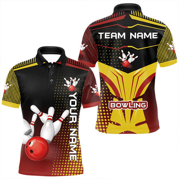 Maxcorners Yellow and Red pattern Bowling shirts For Men Custom Team Bowling Jerseys, Gift For Bowler LM1112