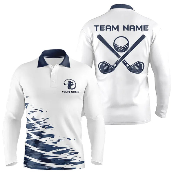 Maxcorners Blue And White Mens Golf Polo Shirts Custom Golf Attire For Mens And Women  Personalized Golf Gifts
