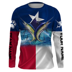 Maxcorners Marlin Sailfish fishing Texas flag custom name & team name fishing apparel, custom upf fishing shirts  LM2408