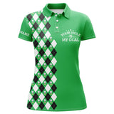 Maxcorners Funny Women Golf Polo Shirt Green Argyle Pattern Custom Your Hole Is My Goal