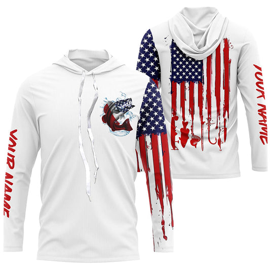 Maxcorners American flag Largemouth Bass fishing personalized patriotic UV Protection long sleeve Fishing Shirts LM0201