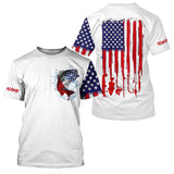 Maxcorners Customize Name American flag Largemouth Bass Fishing 3D Shirts