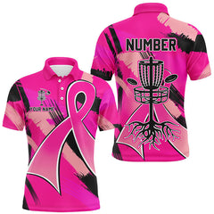 Maxcorners Pink ribbons Breast Cancer Mens disc golf polo shirt custom team breast cancer disc golf jersey MT0510