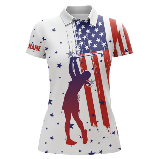 Maxcorners Red, White And Blue American Flag Mens Golf Polo Shirts Custom Patriotic Golf Tops For Men Golf Gifts
